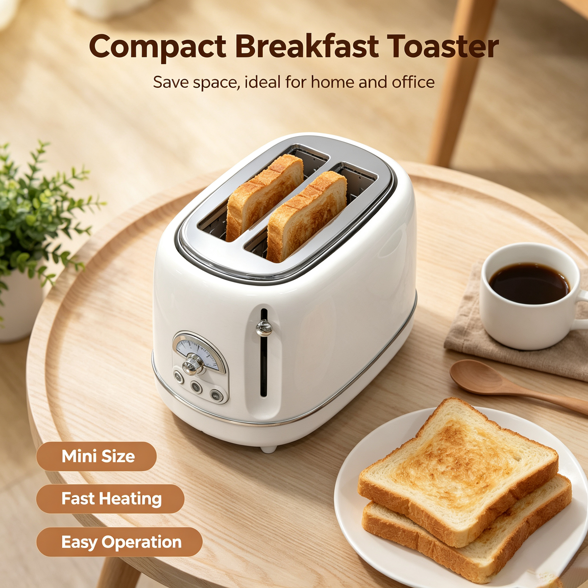 Stainless Steel Mini 2 Slice Toaster, Retro Automatic Bread Toaster, Household Breakfast Toast Maker