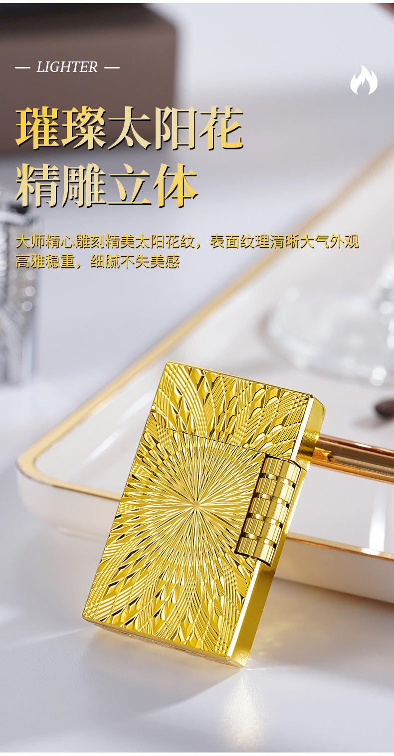 复古钢音朗声砂轮明火打火机高档男士礼物创意机身金属浮雕太阳花